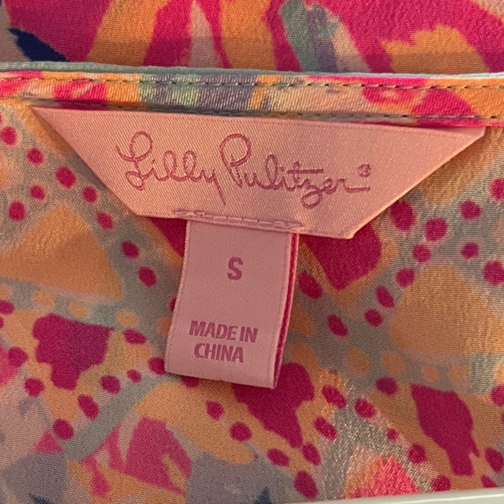 Lilly‎ Pulitzer Renato Silk Tunic In Palm Beach Coral Women’s Size Small - Picture 3 of 5